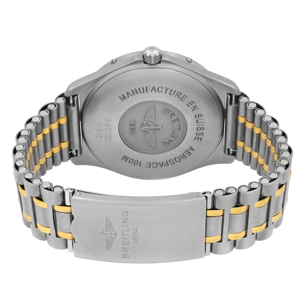Back View Of Solid Back Case And Closed Titanium,Gold Band Of Breitling F56062 Watch Pre Owned Condition