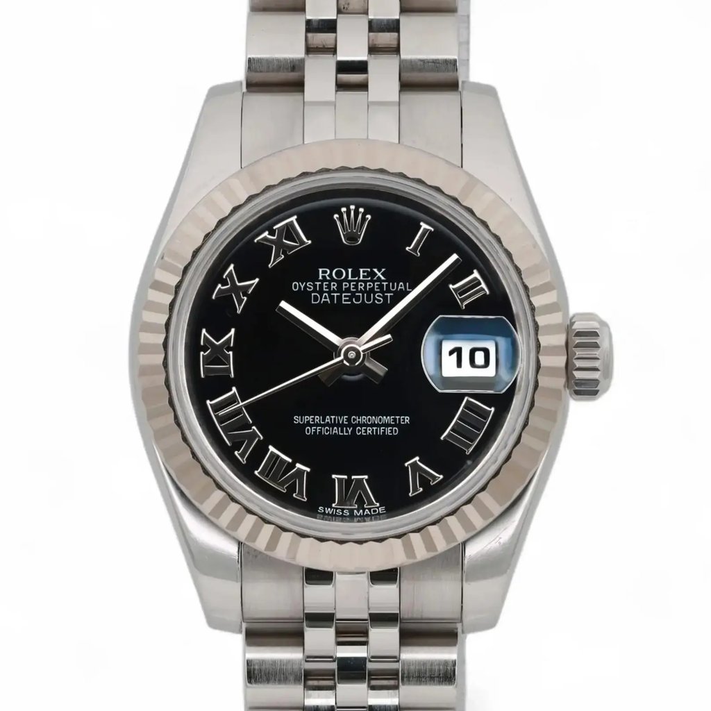 Up Close Front Facing Picture Of Rolex 179174 Stainless Steel Watch Pre Owned Condition