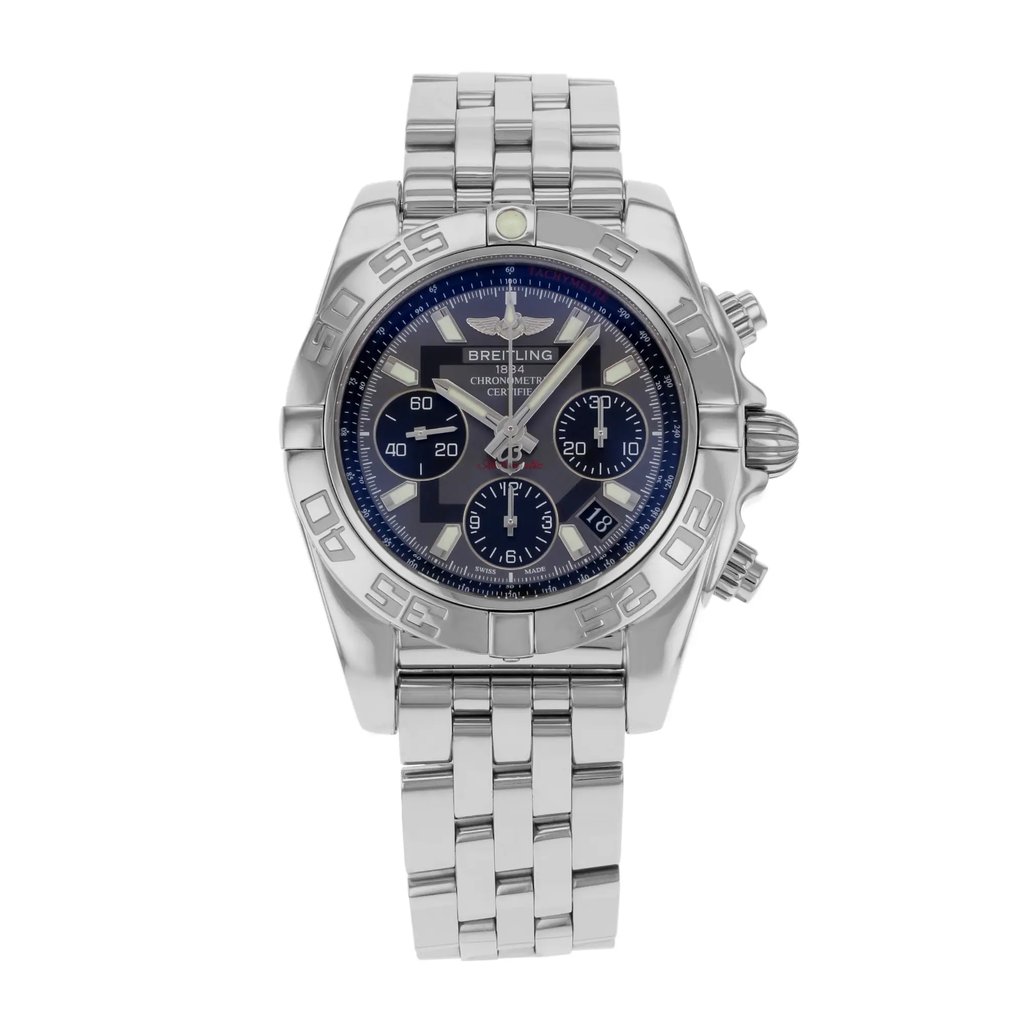 Front Full View Of Breitling AB014012/F554-378A Stainless Steel Watch Display Model Condition {Product Condition}