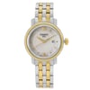 An image of a Wristwatch by Tissot. This Display Model item is designed for Women, featuring a Dress/Formal style. It has a Quartz movement and an Analog display with a Multicolor dial color. The indices include 12-Hour Dial,Diamond Markers,Non-Numeric Hour Marks. The band is made of Stainless Steel and the case is made of Stainless Steel. The watch has a Round shape with a case size of 29 mm and a case thickness of 8 mm.