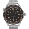 An image of a front close-up shot of an OMEGA men's wristwatch display model. The luxury-styled watch features a round titanium case and a black dial with non-numeric hour marks and luminous hands. The black bezel is marked with a minute scale, and the watch has a titanium band. The watch face reads "OMEGA Seamaster Professional, CO-AXIAL MASTER CHRONOMETER, 300m / 1000ft" indicating its high-quality craftsmanship and water resistance. The image is taken at a direct angle to the watch, showing the face in excellent condition and clear detail.