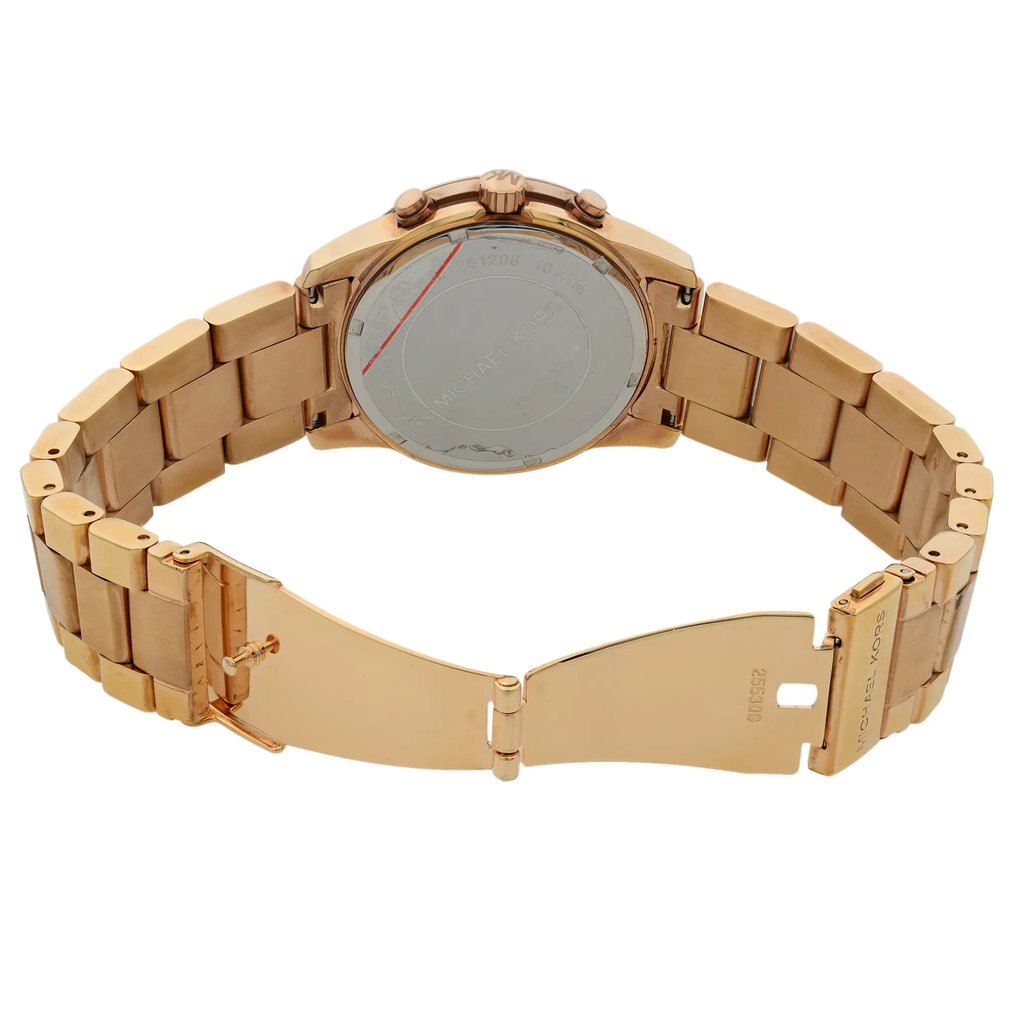 Back View Of Solid Back Case And Open Stainless Steel Band Of Michael Kors MK5727 Watch Pre Owned Condition