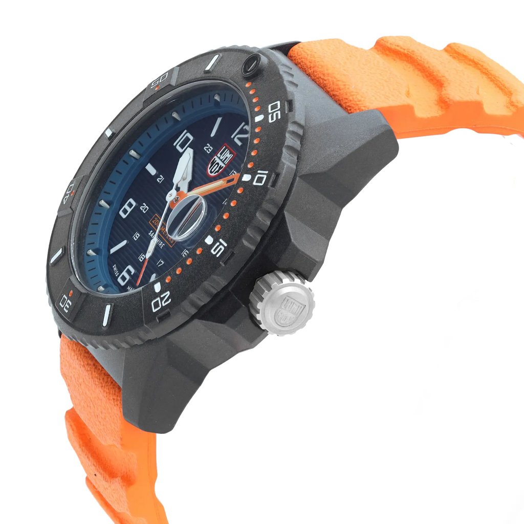 View Of Crown Facing Side Of Luminox XS.3603 carbon Watch Display Model Condition