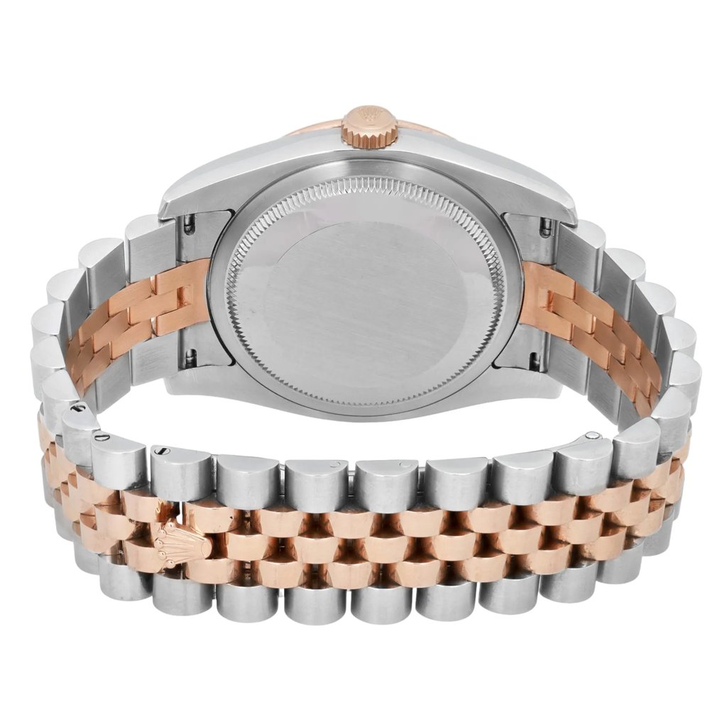 Back View Of Solid Back Case And Closed Stainless Steel,Rose Gold Band Of Rolex 116261 Watch Pre Owned Condition