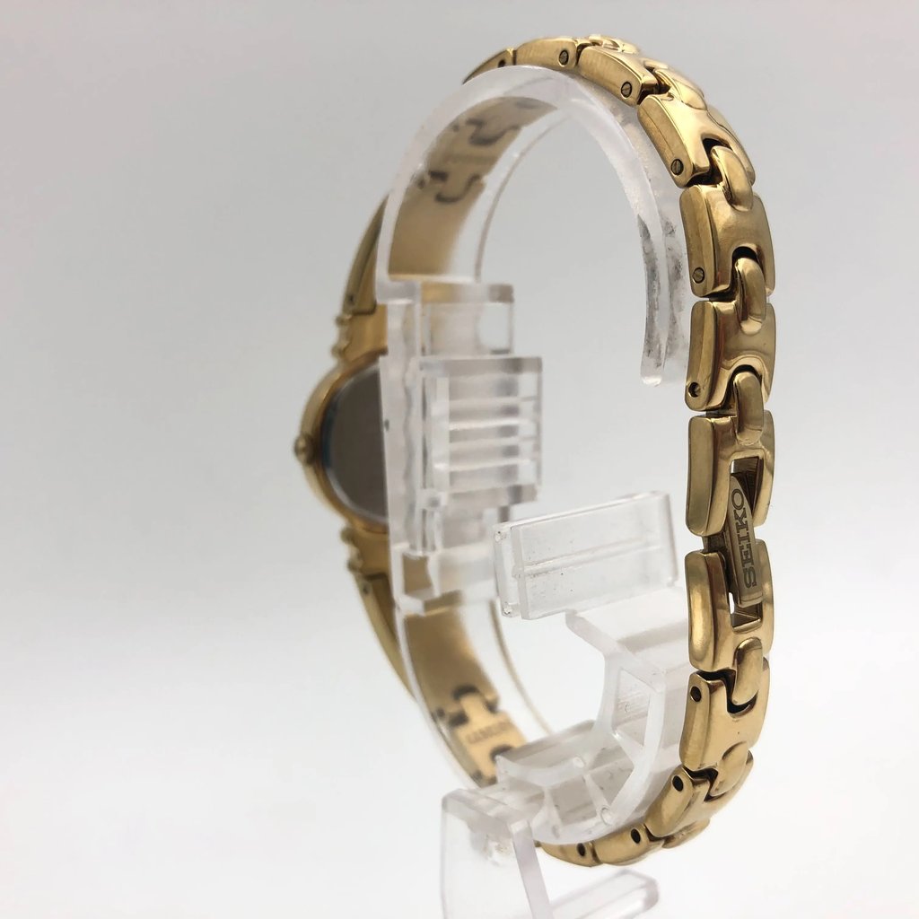 Back View Of Snap Back Case And Closed Stainless Steel Band Of Seiko SUJG34 Watch Pre Owned Condition