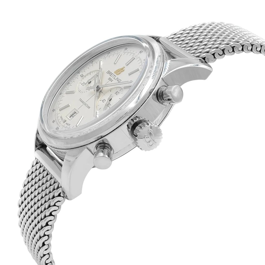 View Of Crown Facing Side Of Breitling A4131012/G757-171A Stainless Steel Watch Display Model Condition