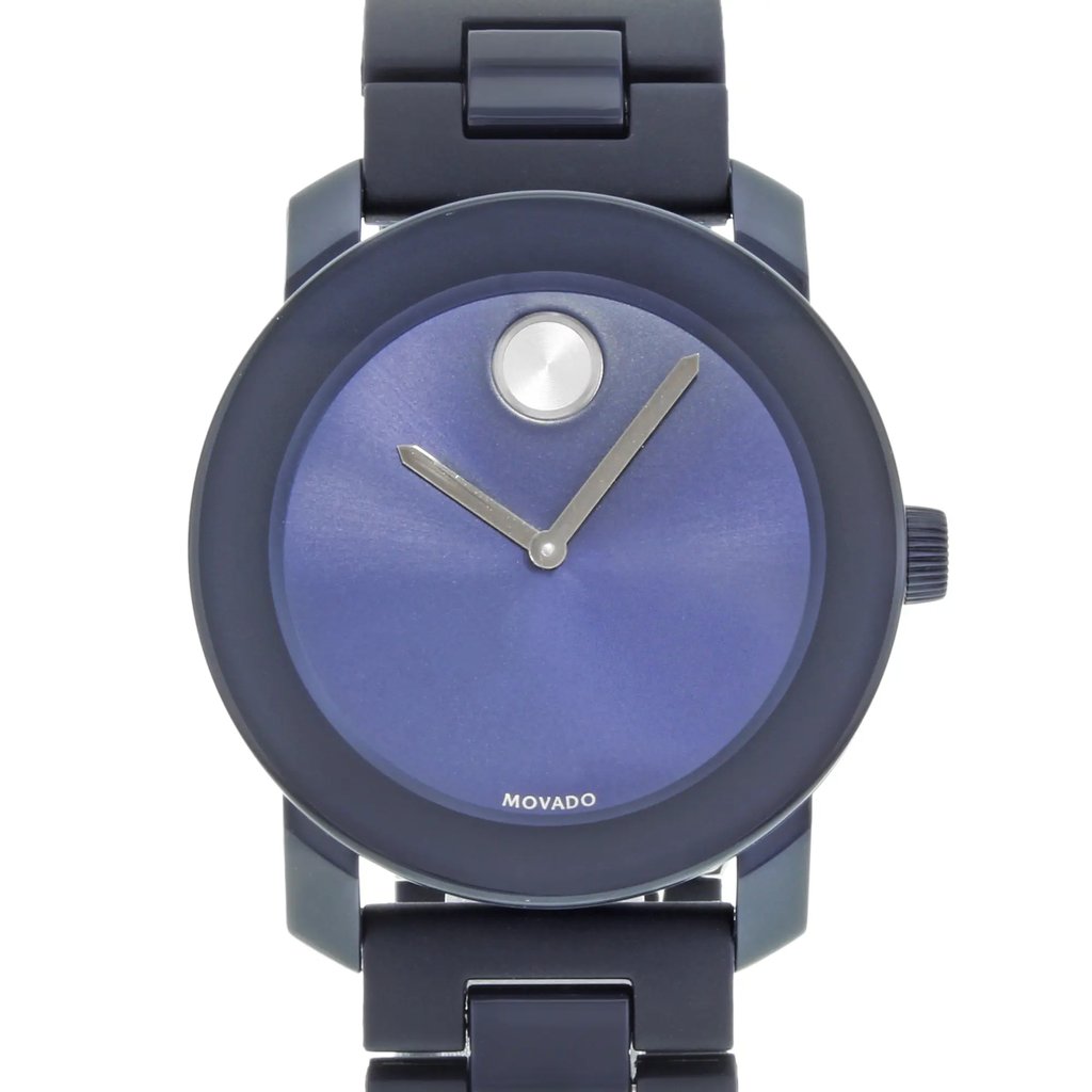 Up Close Front Facing Picture Of Movado 3600444 Stainless Steel Watch Pre Owned Condition