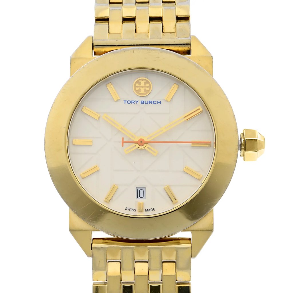 Up Close Front Facing Picture Of Tory Burch TRB8002 Stainless Steel Watch Pre Owned Condition