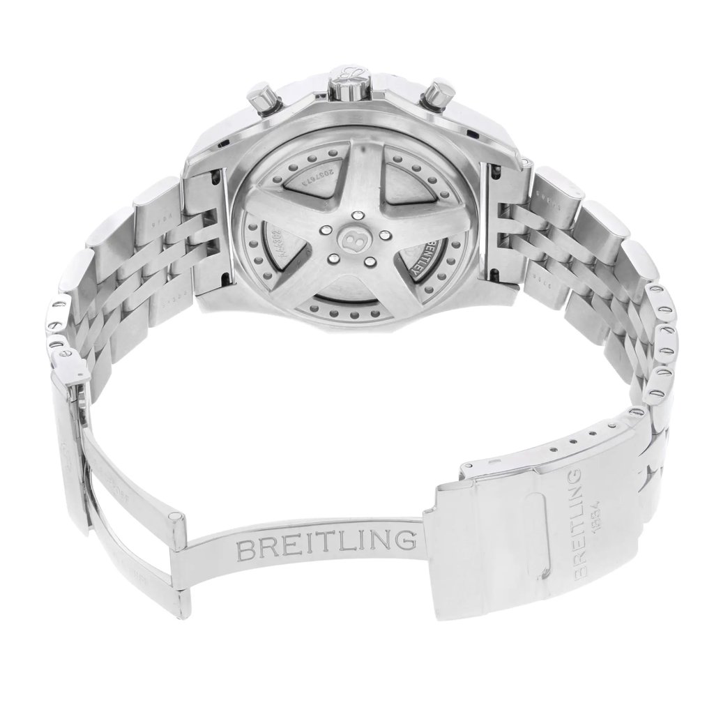 Back View Of {Caseback} Back Case And Open Stainless Steel Band Of Breitling A4436212/G573-970A Watch Pre Owned Condition