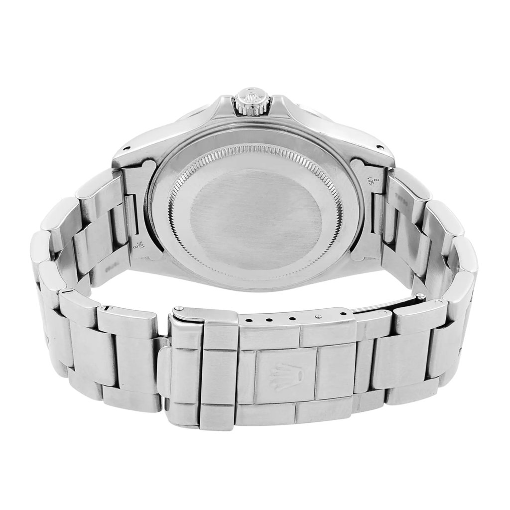 Back View Of Solid Back Case And Closed Stainless Steel Band Of Rolex 16570 Watch Pre Owned Condition
