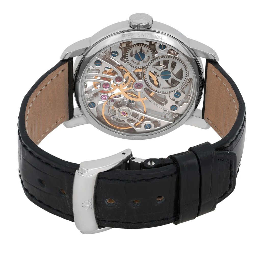 Back View Of Exhibition Back Case And Closed Leather Band Of Baume & Mercier 8786 Watch Pre Owned Condition