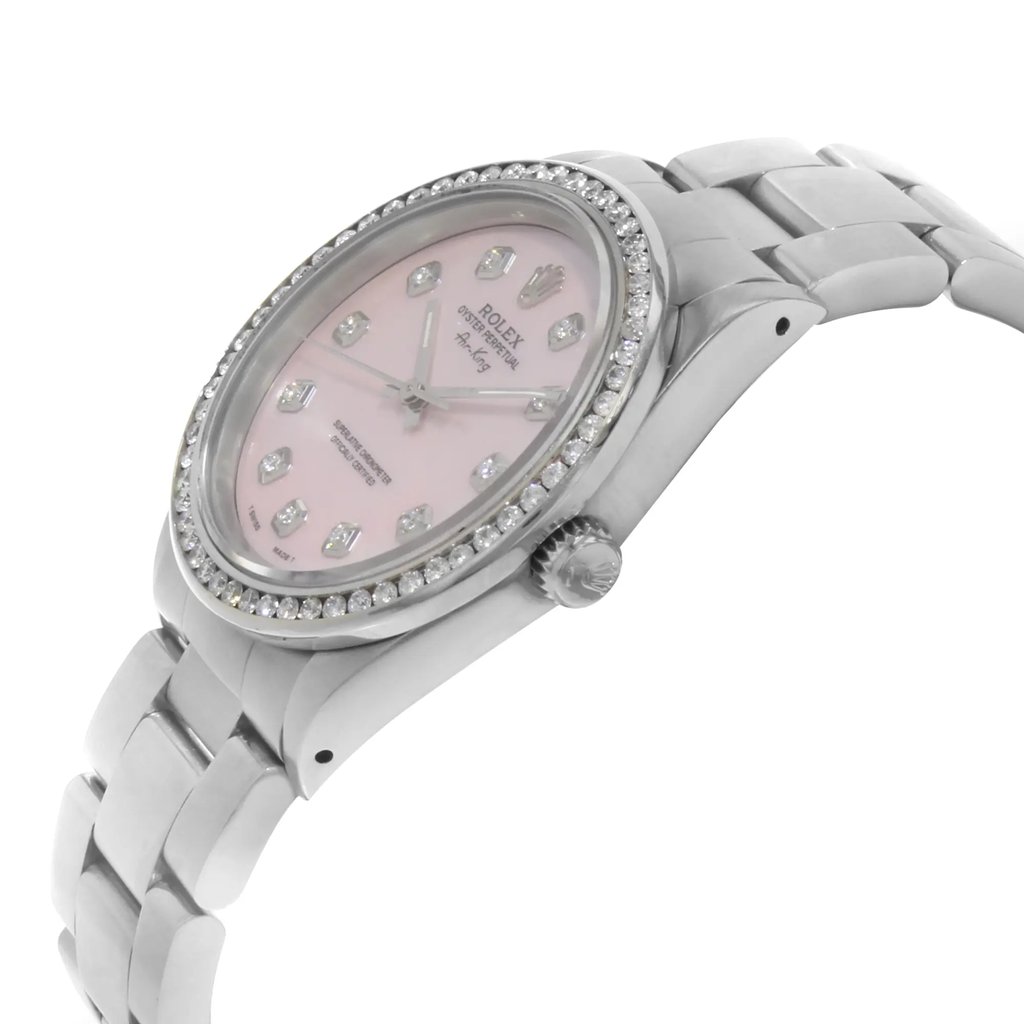View Of Crown Facing Side Of Rolex 14000 Stainless Steel Watch Pre Owned Condition