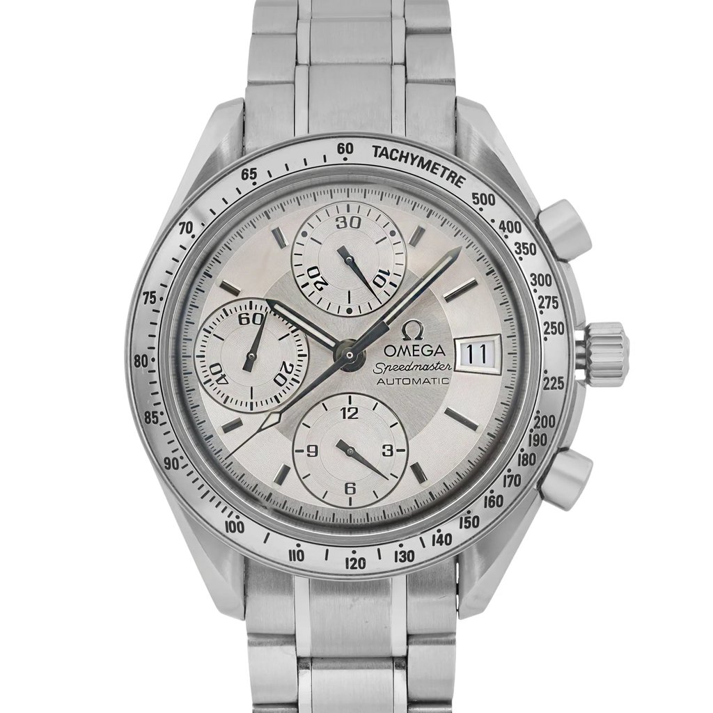 Up Close Front Facing Picture Of OMEGA 3513.30.00 Stainless Steel Watch Pre Owned Condition