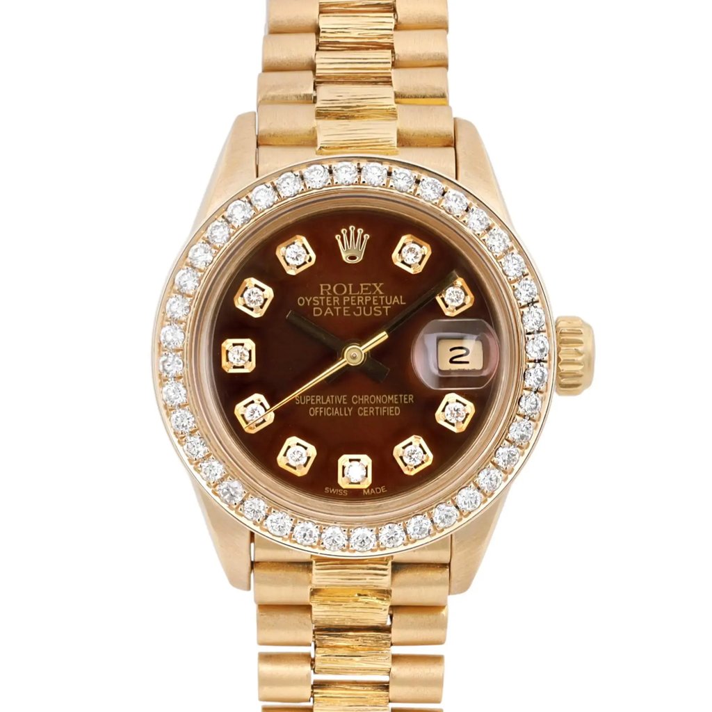 Up Close Front Facing Picture Of Rolex 6927 Yellow Gold Watch Pre Owned Condition