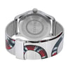 An image of a Wristwatch by Gucci. This Pre Owned item is designed for Unisex Adult, featuring a Casual style. It has a Quartz movement and an Analog display with a Silver dial color. The indices include 12-Hour Dial,Square Indexes. The band is made of Stainless Steel and the case is made of Stainless Steel. The watch has a Round shape with a case size of 38 mm and a case thickness of 8 mm.