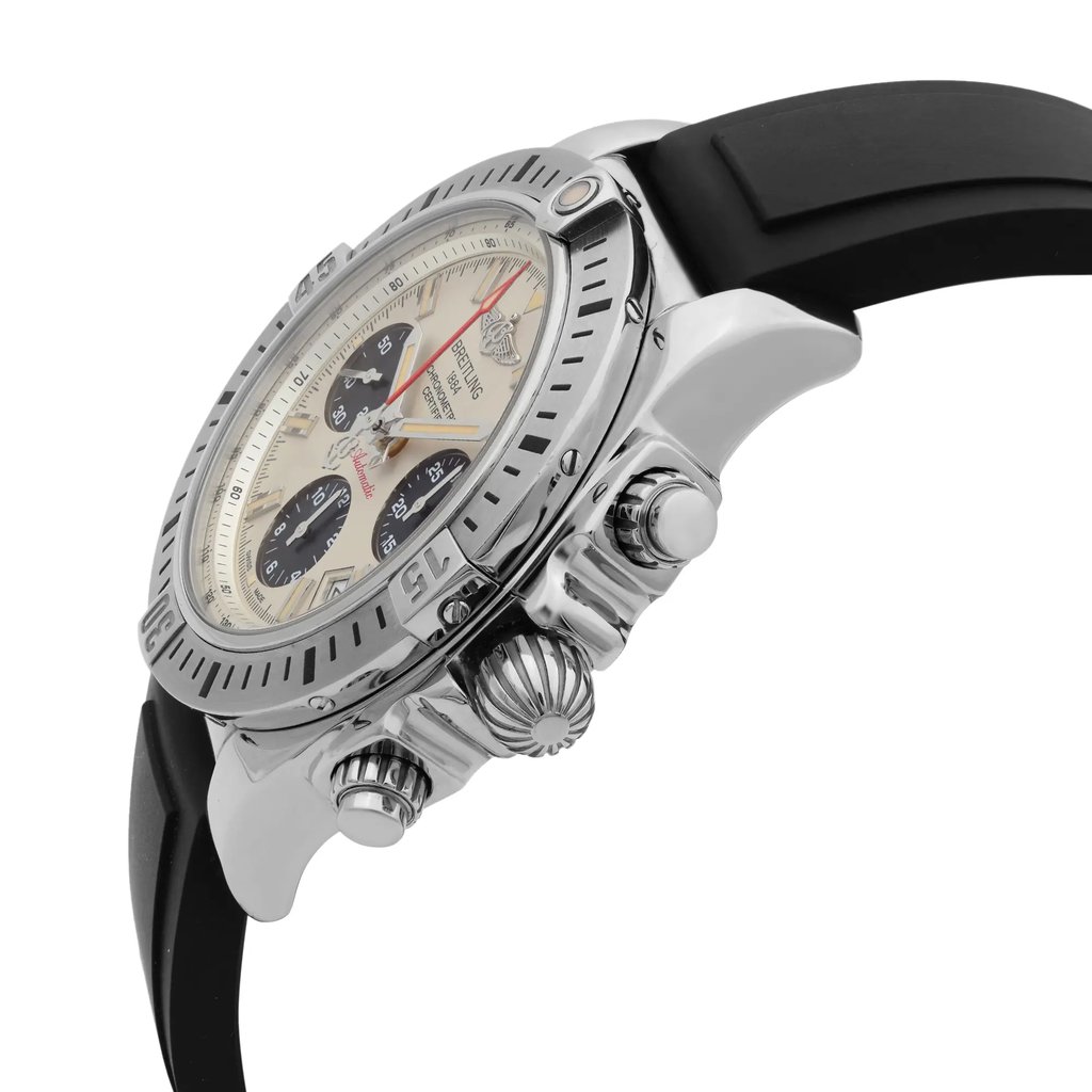 View Of Crown Facing Side Of Breitling AB01442J/G787-136S Stainless Steel Watch Display Model Condition