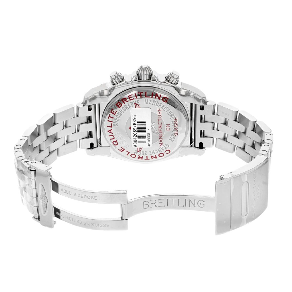 Back View Of {Caseback} Back Case And Open Stainless Steel Band Of Breitling AB0420B9/BB56-375A Watch Unworn Condition