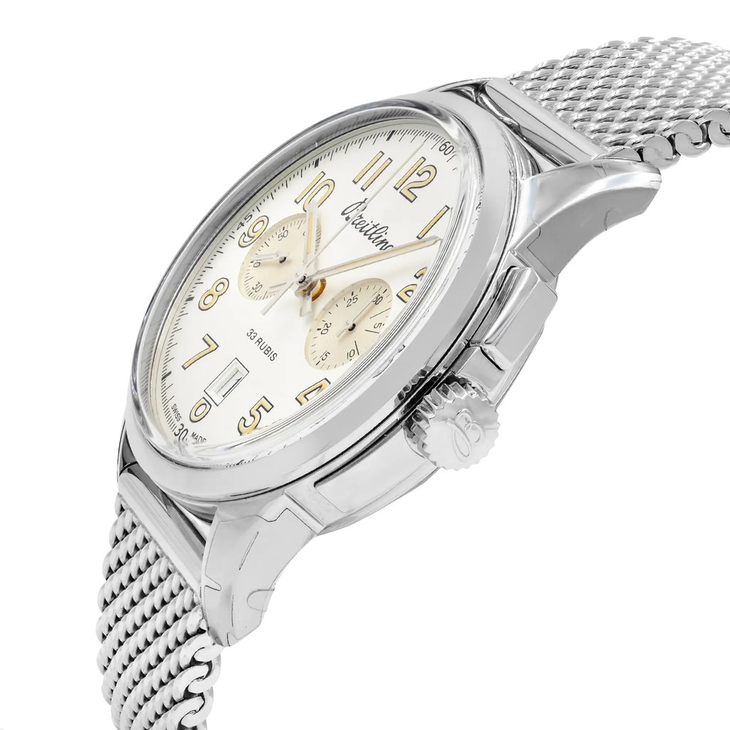 View Of Crown Facing Side Of Breitling AB141112/G799-154A Stainless Steel Watch Display Model Condition