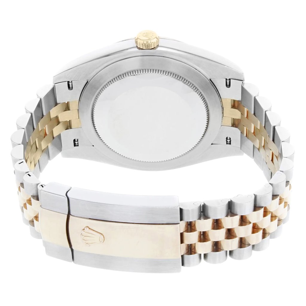 Back View Of {Caseback} Back Case And Closed Stainless and Solid Gold Band Of Rolex 126301 Watch Pre Owned Condition