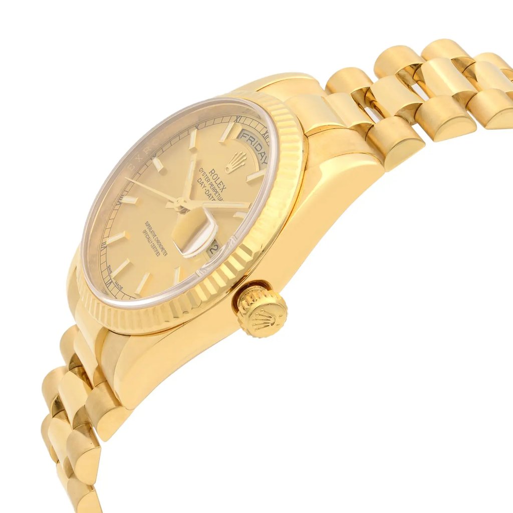 View Of Crown Facing Side Of Rolex 118238 Gold 18kt Watch Pre Owned Condition