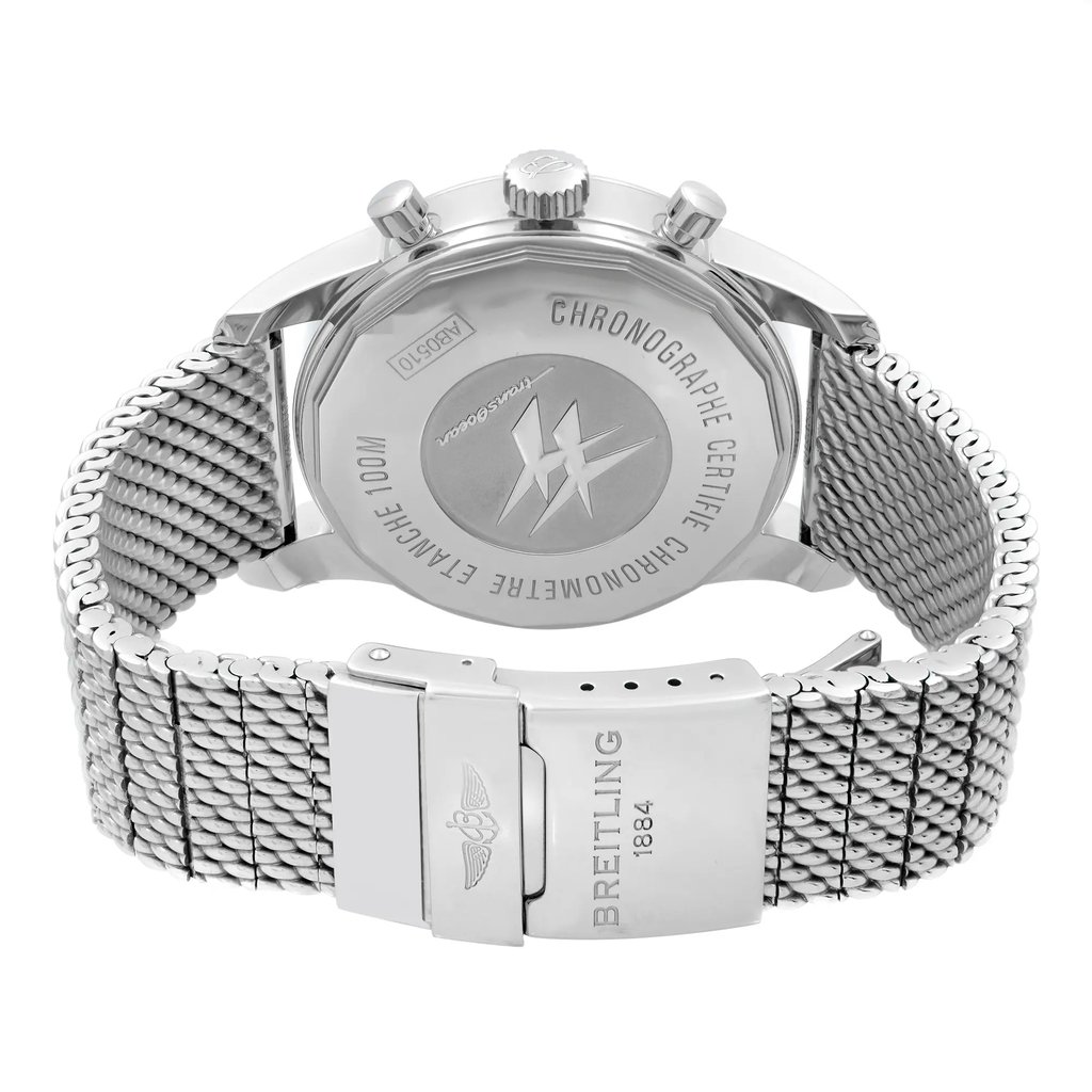 Back View Of {Caseback} Back Case And Closed Stainless Steel Band Of Breitling AB0510U0-A732-152A Watch Display Model Condition
