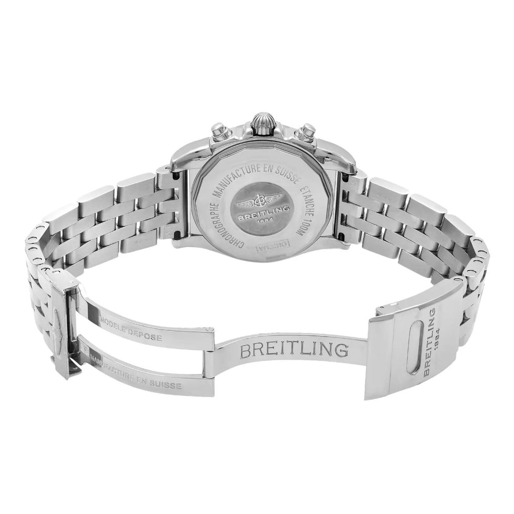Back View Of {Caseback} Back Case And Open Stainless Steel Band Of Breitling W1331012/A774-385A Watch Display Model Condition