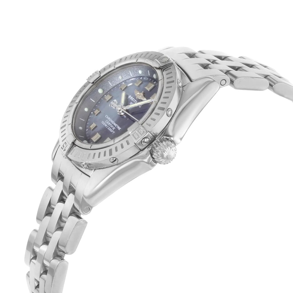View Of Crown Facing Side Of Breitling a72345 Stainless Steel Watch Pre Owned Condition