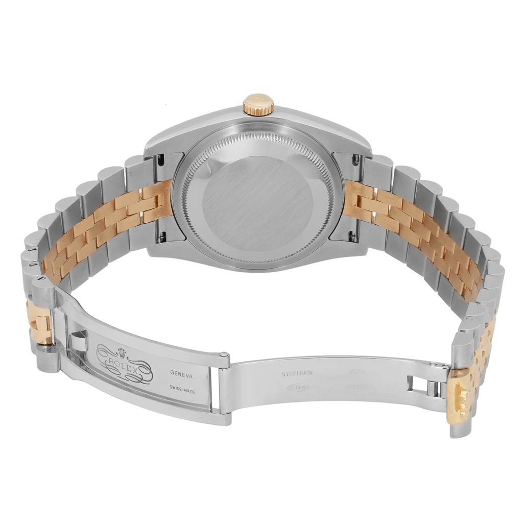 Back View Of Screwback Back Case And Open Stainless Steel,Yellow Gold Band Of Rolex 116233 Watch Pre Owned Condition