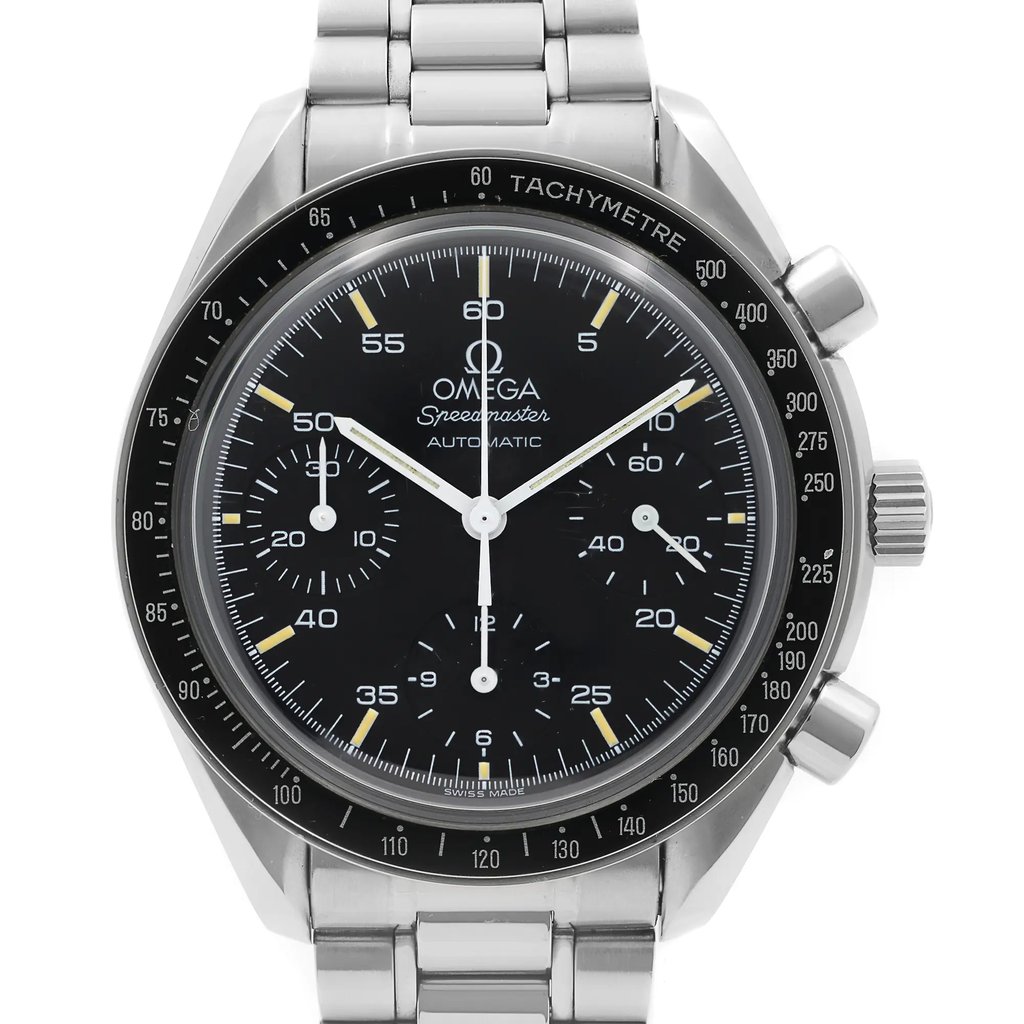 Up Close Front Facing Picture Of OMEGA 3510.50.00 Stainless Steel Watch Pre Owned Condition