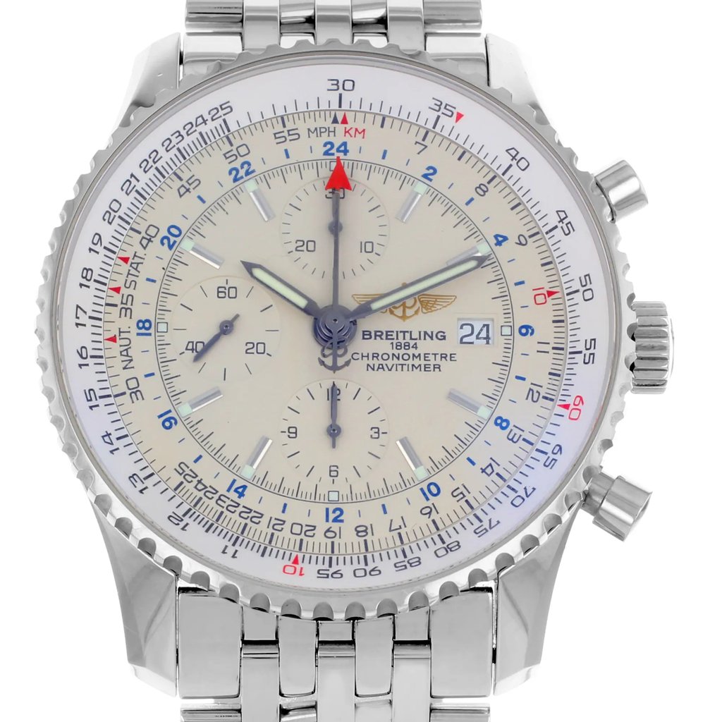 Up Close Front Facing Picture Of Breitling A2432212/G571-SS Stainless Steel Watch Pre Owned Condition
