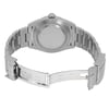 An image of a men's Rolex wristwatch displayed from the back view with an open clasp. The watch, made of stainless steel, showcases its solid caseback and fold-over clasp with safety. The round watch shape is evident, highlighting the exquisite craftsmanship. The angle provides a clear view of the band and clasp, emphasizing the new condition without tags.