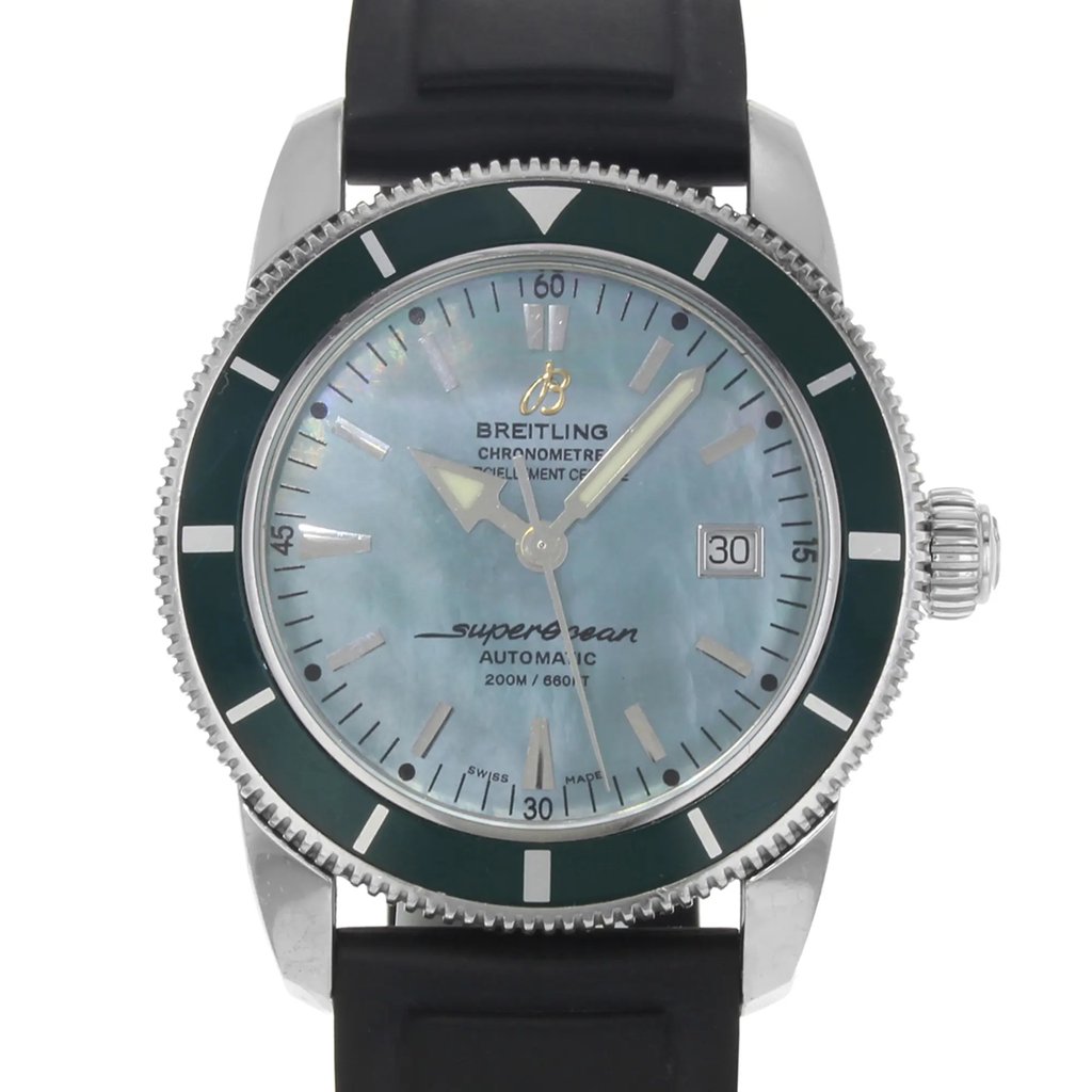 Up Close Front Facing Picture Of Breitling a17321 Stainless Steel Watch Pre Owned Condition