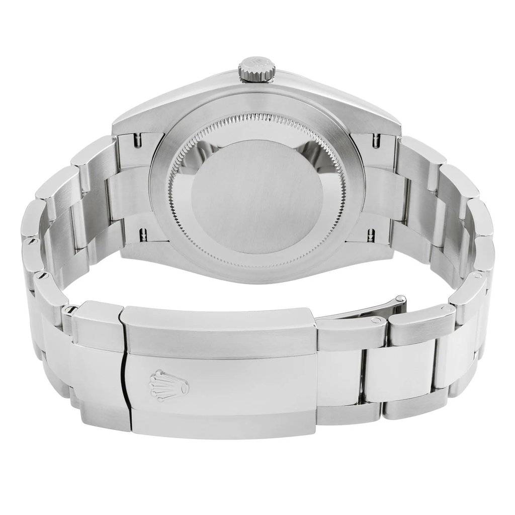 Back View Of Screwback Back Case And Closed Stainless Steel Band Of Rolex 126300 Watch Pre Owned Condition