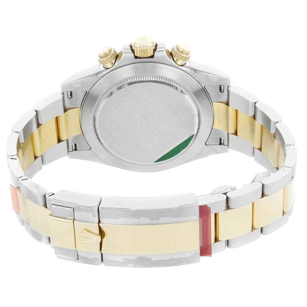 Back View Of {Caseback} Back Case And Closed Stainless and Solid Gold Band Of Rolex 116503 Watch Display Model Condition