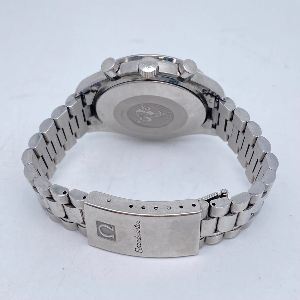 Back View Of Solid Back Case And Closed Stainless Steel Band Of OMEGA 3510.50.00 Watch Pre Owned Condition