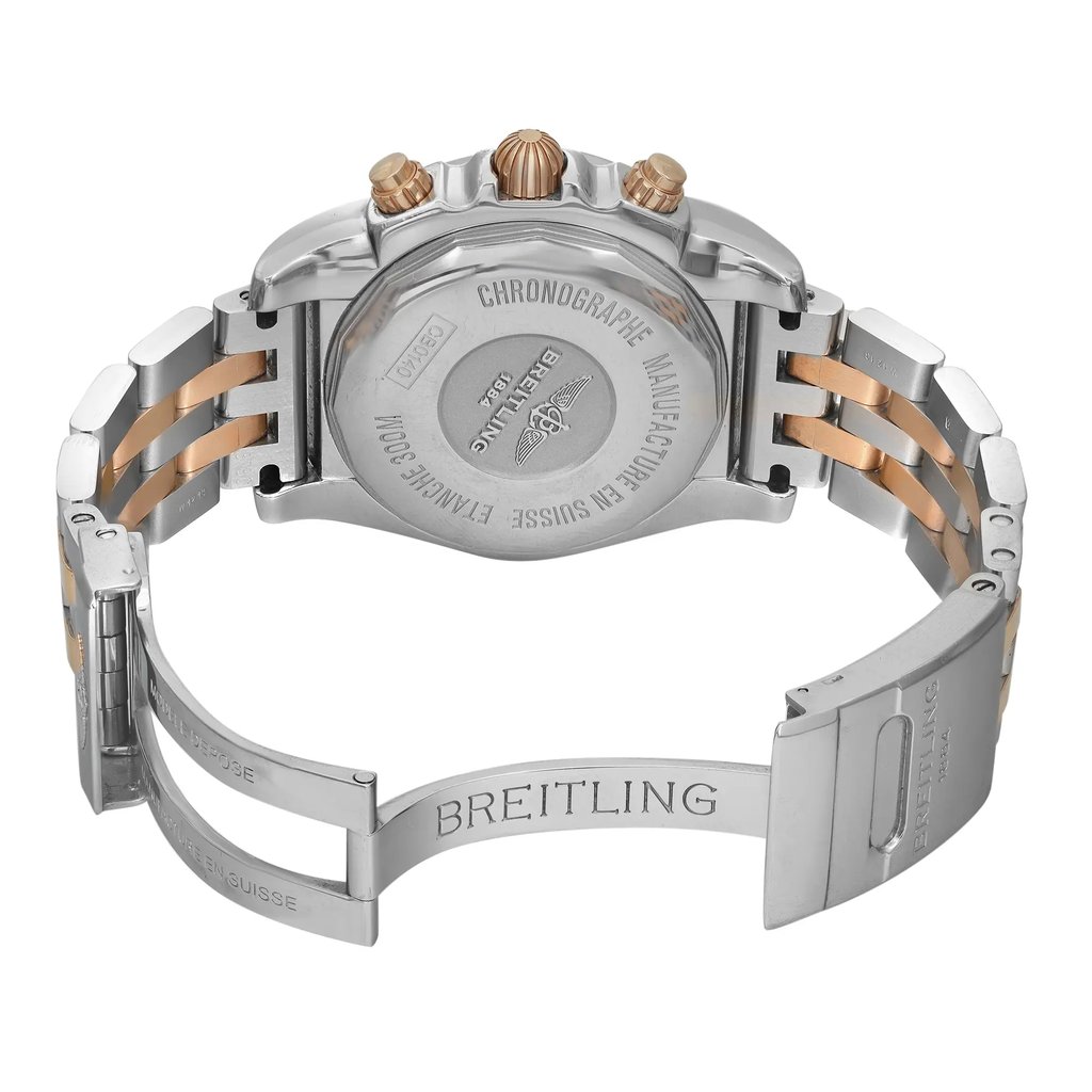 Back View Of Solid Back Case And Open Rose Gold,Stainless Steel,Rose Gold Plated Band Of Breitling CB014012/BA53-378C Watch Pre Owned Condition