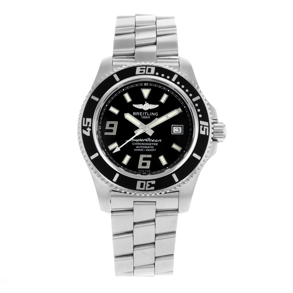 Front Full View Of Breitling A1739102/BA77-162A Stainless Steel Watch Pre Owned Condition Good