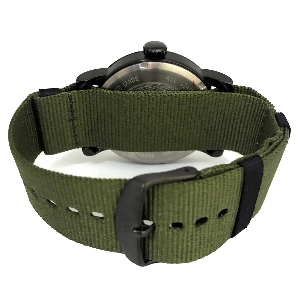 Back View Of Screwback Back Case And Closed Nylon Band Of Wenger 01.1041.130 Watch Display Model Condition