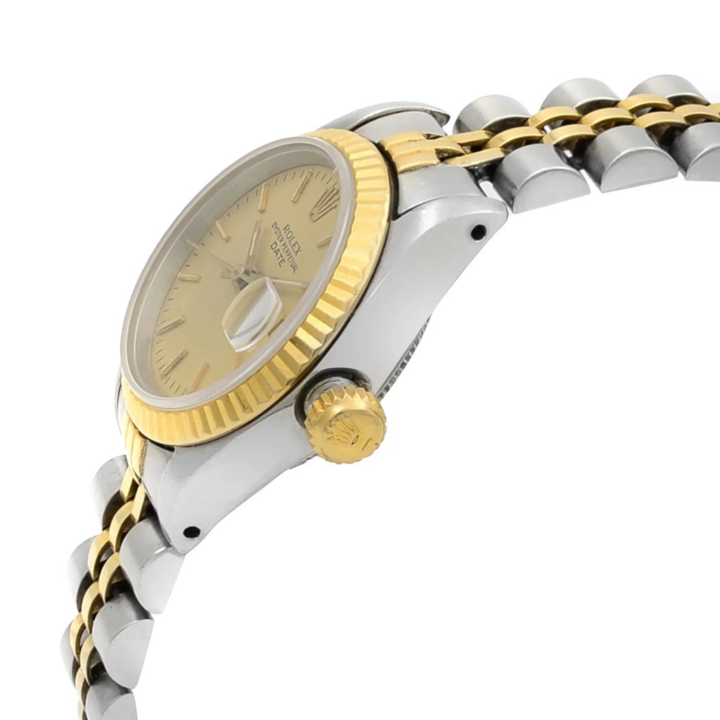 View Of Crown Facing Side Of Rolex 69173 Stainless Steel Watch Pre Owned Condition