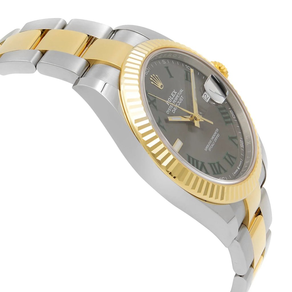 View Of Opposite Crown Facing Side Of Rolex 126333GYRO Stainless Steel Watch Unworn Condition