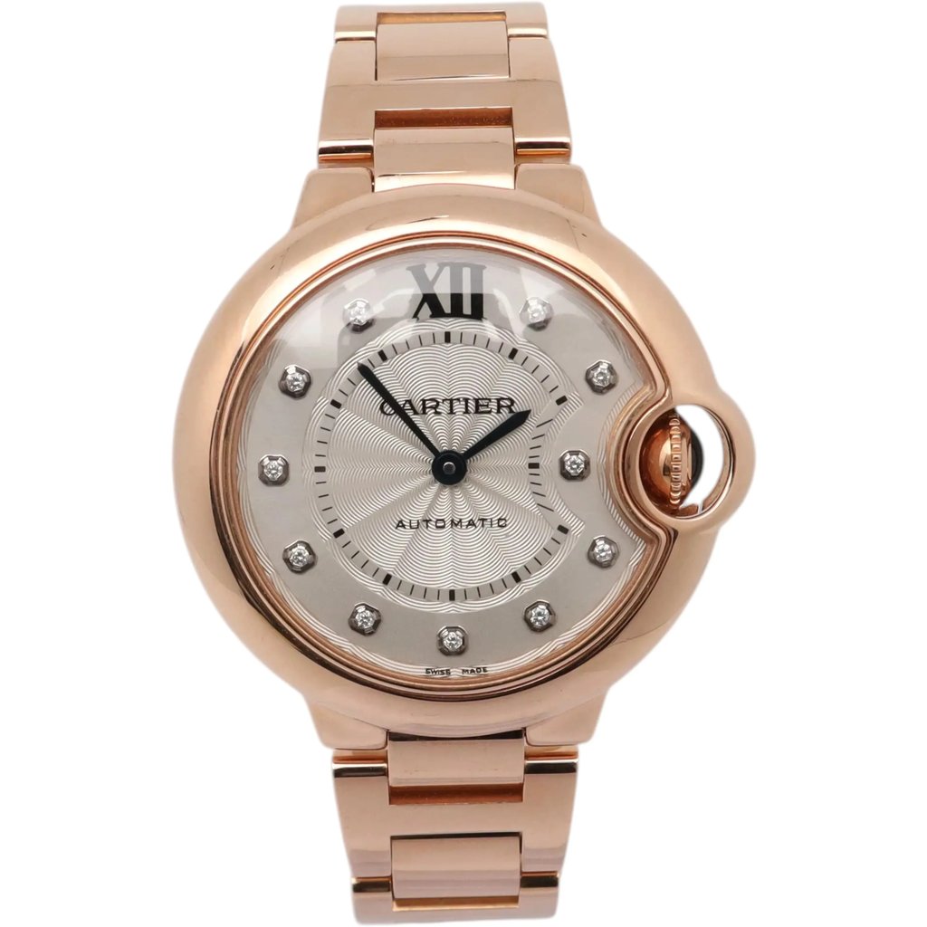 Front Full View Of Cartier WE902062 Rose Gold Watch Pre Owned Condition Good