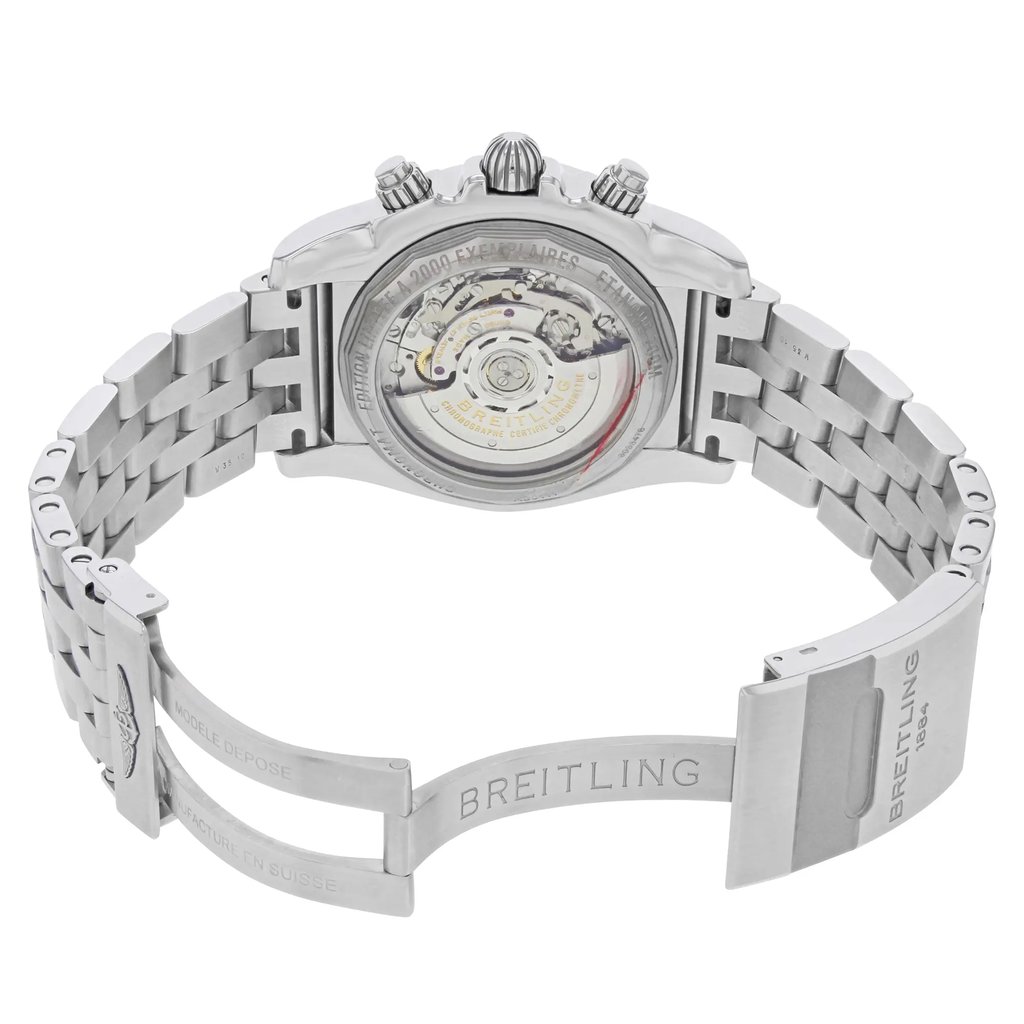 Back View Of {Caseback} Back Case And Open Stainless Steel Band Of Breitling AB011110/BA50-377A Watch Display Model Condition