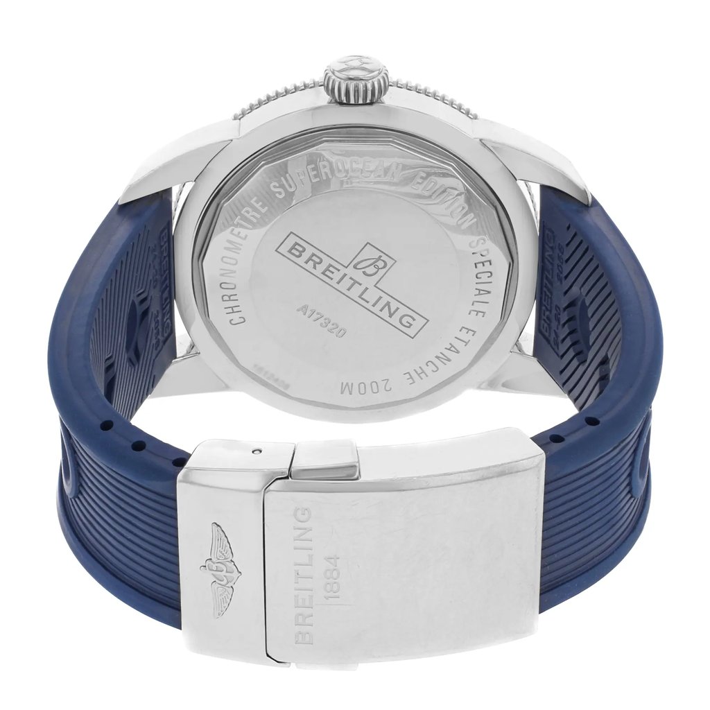 Back View Of {Caseback} Back Case And Closed Silicon/Rubber Band Of Breitling A1732016/C734-205S Watch Pre Owned Condition