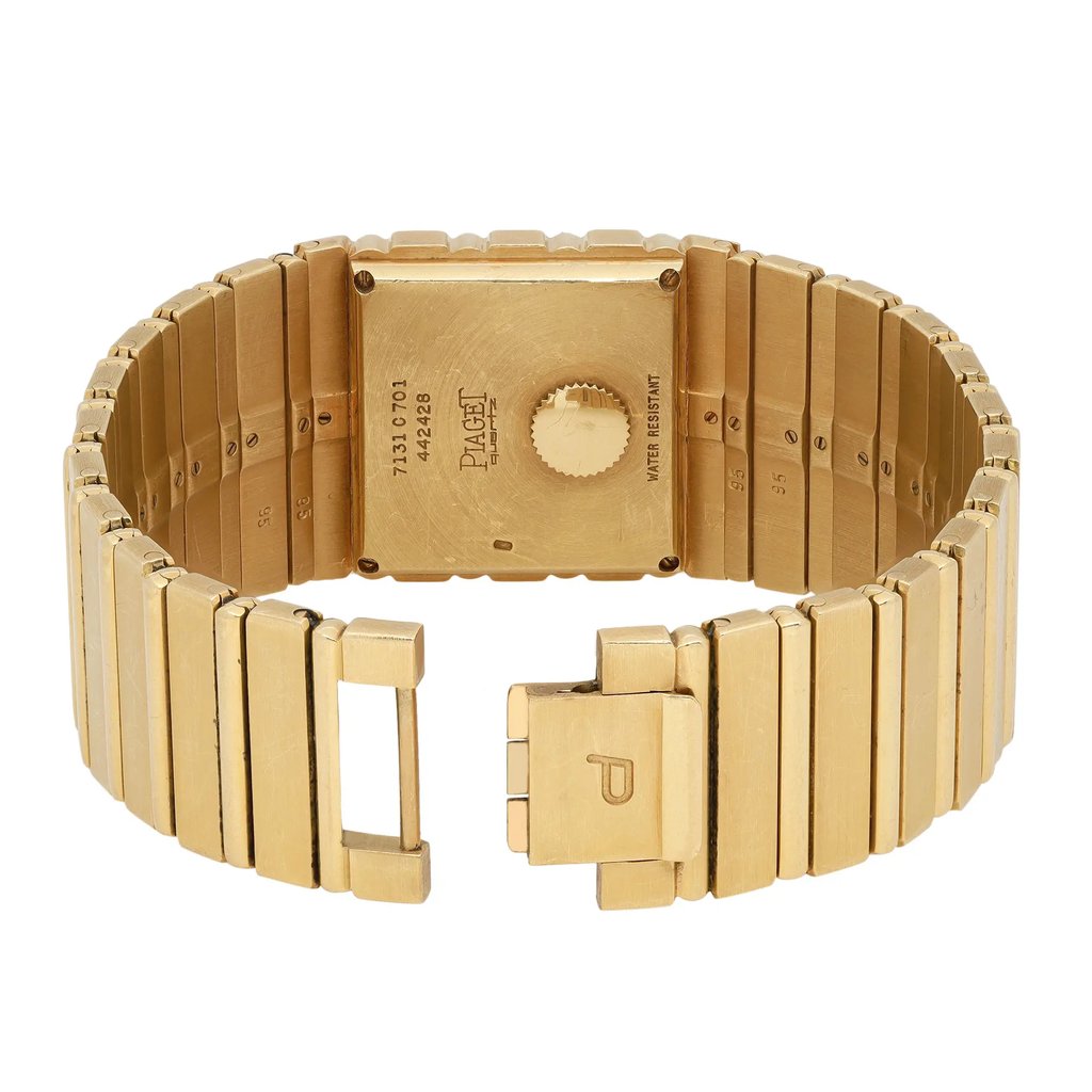 Back View Of Screwback Back Case And Open Gold Band Of Piaget 7131 C 701 Watch Pre Owned Condition