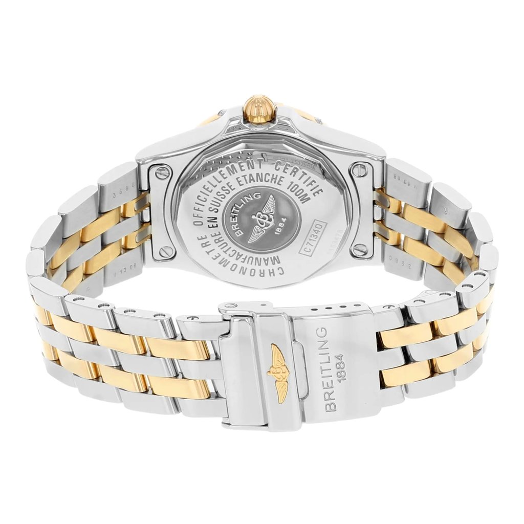 Back View Of {Caseback} Back Case And Closed Stainless and Solid Gold Band Of Breitling C7134012/G663 Watch Pre Owned Condition