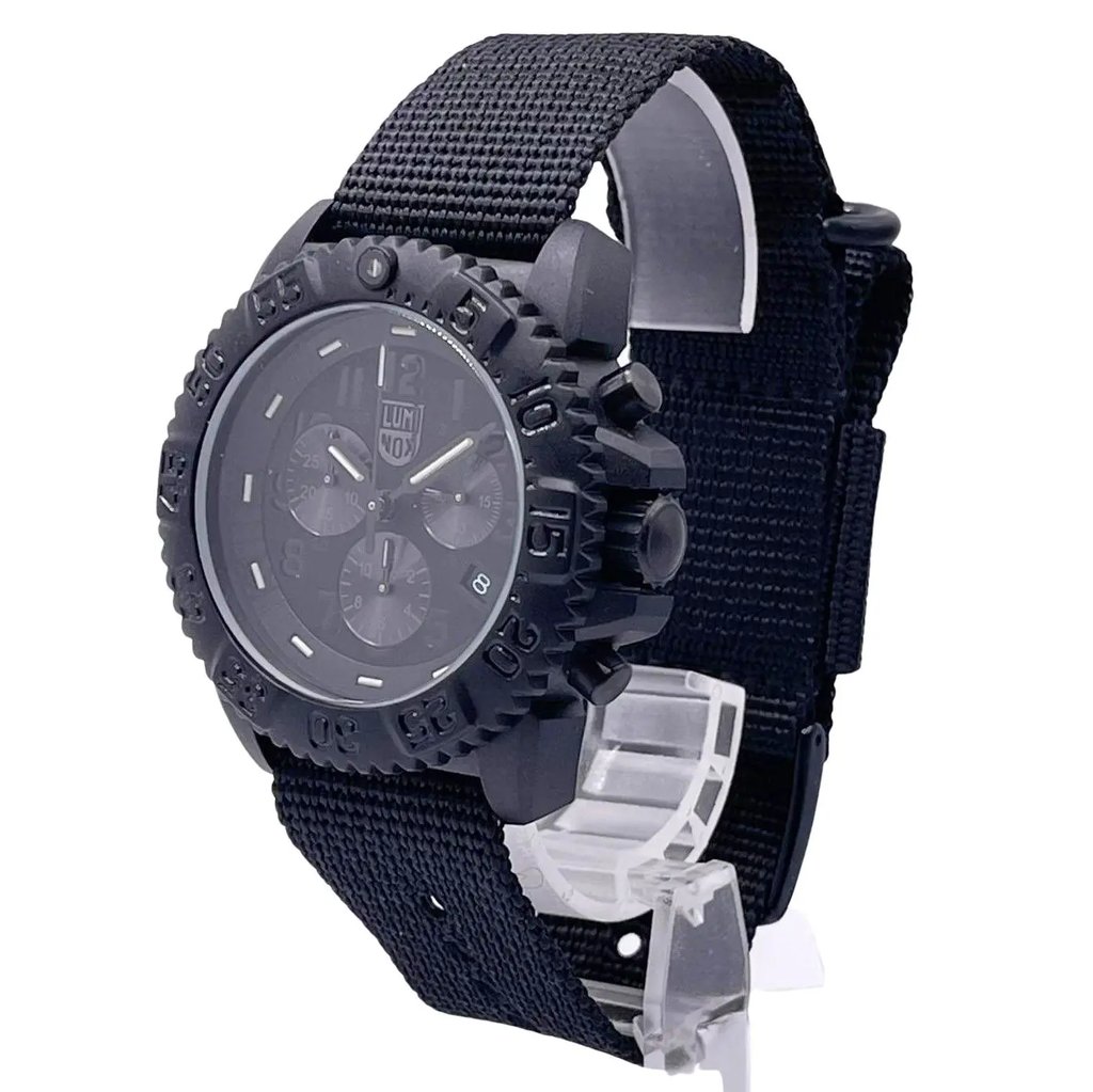 View Of Crown Facing Side Of Luminox XS.3081.BO Carbon Fiber Watch New Without Tags Condition