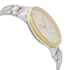 An image of a wristwatch shown from a side profile view, opposite the crown. The watch has a metallic silver and gold-toned bracelet band. The dial is visible at an angle, showcasing a white face with gold details. The image is taken from a close distance, emphasizing the new condition with noted defects.