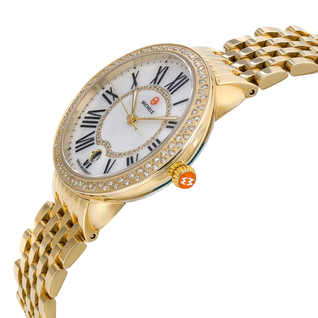 View Of Crown Facing Side Of MICHELE MW21B01B0963 Stainless Steel Watch Display Model Condition