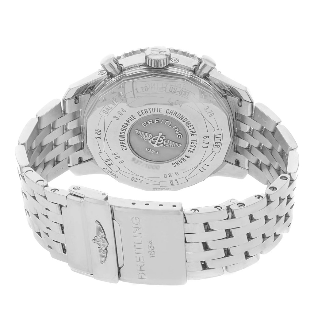 Back View Of {Caseback} Back Case And Closed Stainless Steel Band Of Breitling A1937012/C883-443A Watch Pre Owned Condition