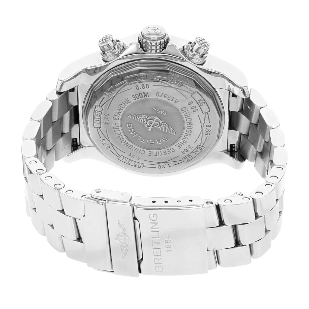 Back View Of {Caseback} Back Case And Closed Stainless Steel Band Of Breitling A1337011/B907-135A Watch Pre Owned Condition
